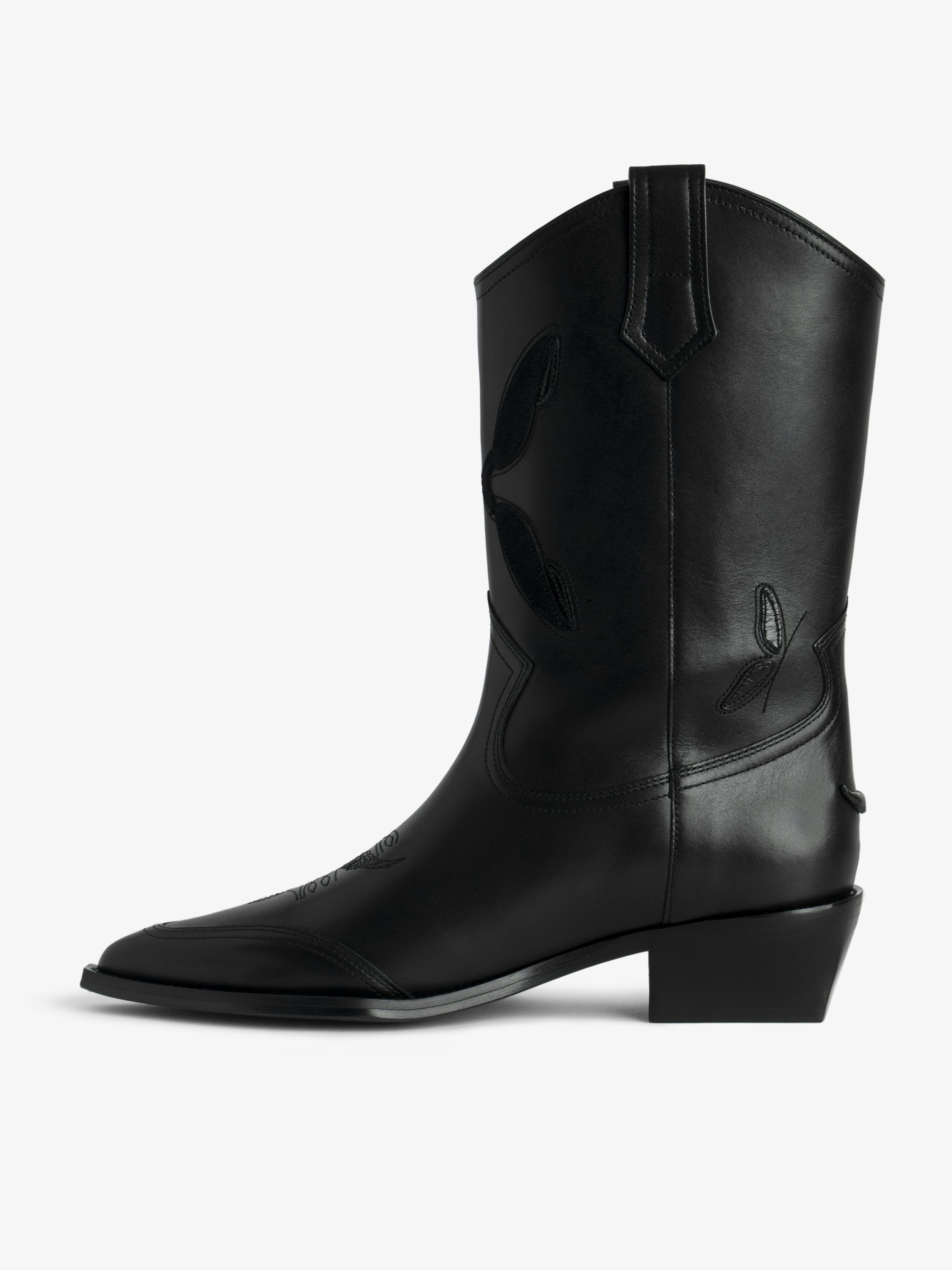 Cara Western Boots  - Bold, effortless, unstoppable. The Cara ankle boots redefine rock-chic with their sleek silhouette, pointed toe, and rebellious stacked heel. Crafted for those who walk with confidence, they’re the perfect balance of edgy and timeless. Wear them, own the night.